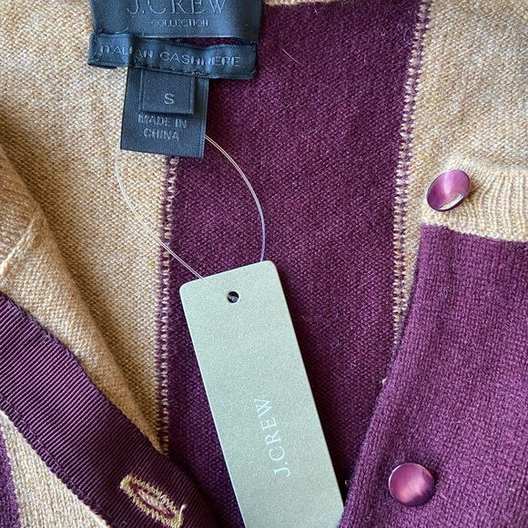 Beautiful NWT burgundy + tan JCrew Collection Striped cashmere Cardigan - Picture 10 of 10